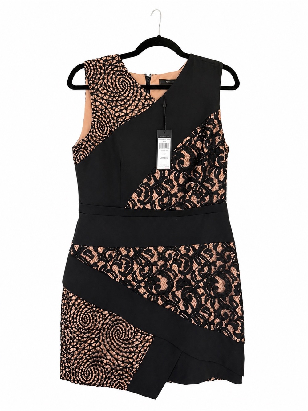 BCBGMaxAzria Black and Blush Lace Paneled Mini Dress